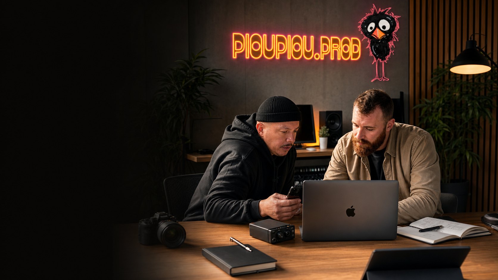 Jean-Marc et Robin, Piou Piou Prod, au travail au studio à Muret